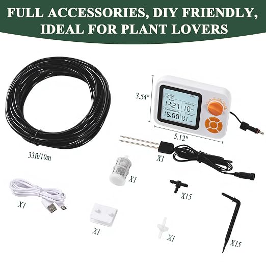 Automatic Watering System for Potted Plants, Indoor Auto Plant Waterer with Programmable Timer, Soil Moisture Sensor self Watering Device for 15 Plants, Ideal for Travel, Vacation, Away