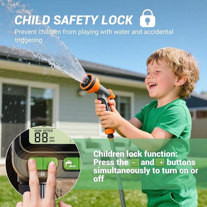 Smart Sprinkler Timer, 4-Zone Programmable Outlet Watering timers, IP65 Waterproof Automatic/Manual Hose Timer with Child Lock for Lawn, Yard, Garden, and Pool (one)