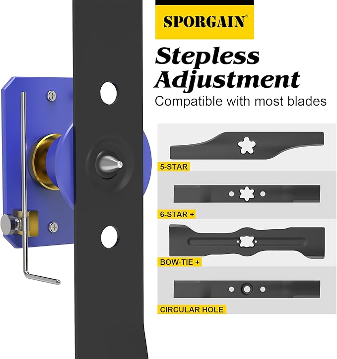 SporGain Lawn Mower Blade Sharpener & Blade Balancer, 15°-45° Adjustable Mower Blade Sharpener and High Precision Magnetic Balancer for Many Types of Mower Blade, Indigo