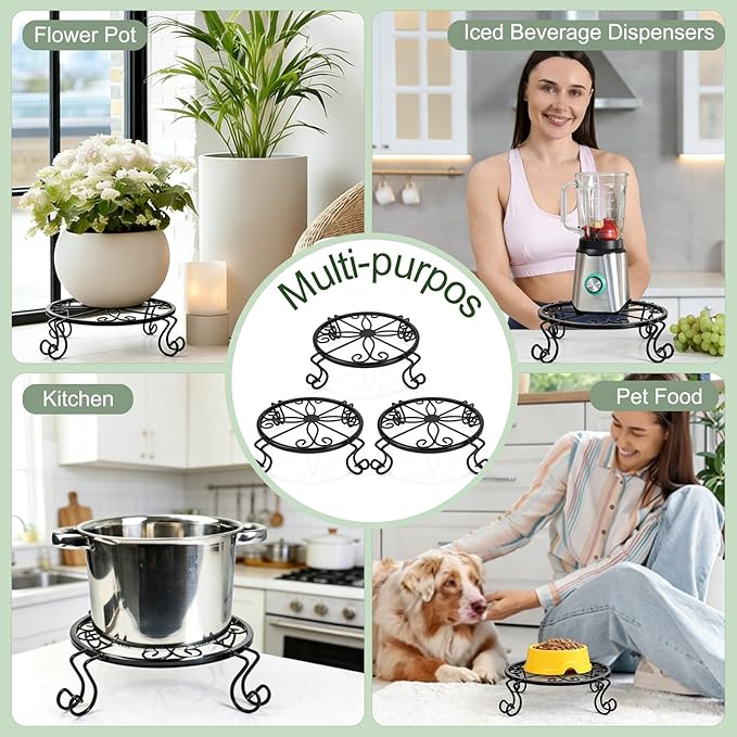 Kylinbigda Metal Plant Stand Indoor/Outdoor, Low Corner Plant Stand, Decoration Small Plant Holders for Home, Anti-Rust Iron Heavy Duty Plant Holders, Flower Pot Rack Display Shelf, Black (3 Pack)