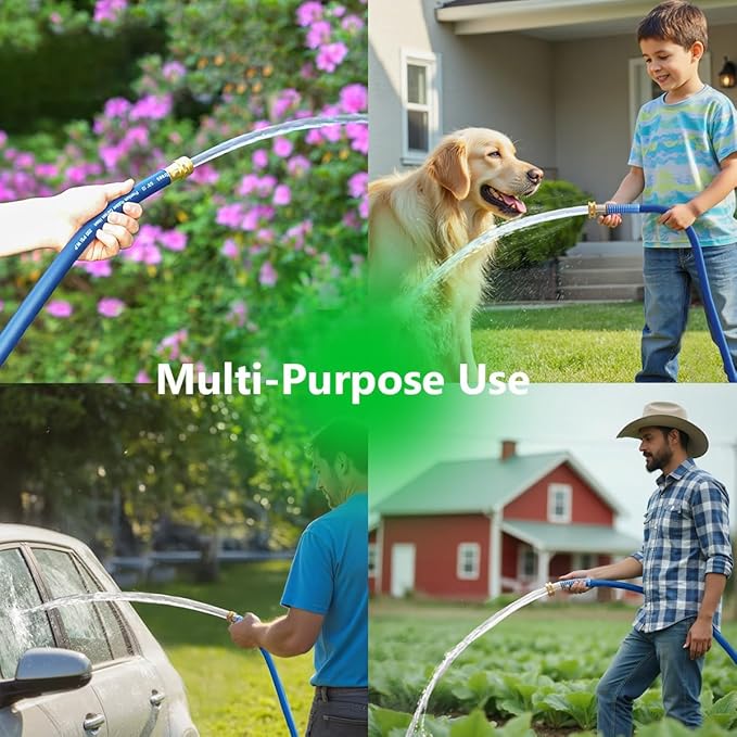 Guitrees 90FT 5/8 Heavy Duty Rubber Garden Hose - 200psi Working, 1000psi Burst - Hot/Cold Water - Five-Layered Braiding for Durability - Versatile for Gardening, Agriculture, Construction(Blue)