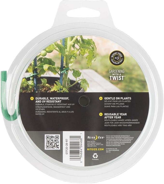Nite Ize Original Reusable Foam Twist Tie, Cut to Size, 20 Foot Spool, Green, Gentle on Plants, UV Resistant, Waterproof, Made in USA