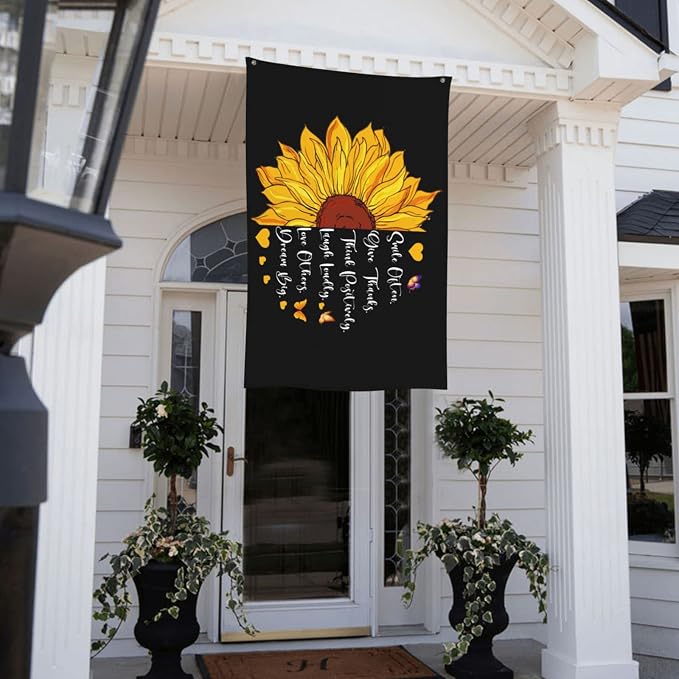 Sunflower Smile Often Think Positively Give Thanks Laugh Loudly Love Others Dream Big Flag 3x5 Ft Garden Yard Banner Outdoor Decorative Sign