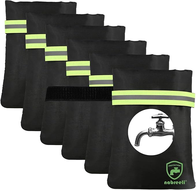 6Pack Outdoor Faucet Covers for Winter: Freeze Protection 8.5″x5.9″x1.9″ Spigot Cover Bags Winter Insulated Covers with Reflective Strips(Black)