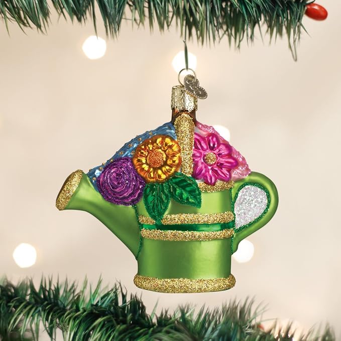 Old World Christmas Watering Can Glass Blown Ornament for Christmas Tree, Handcrafted Holiday Decoration, Garden Collection