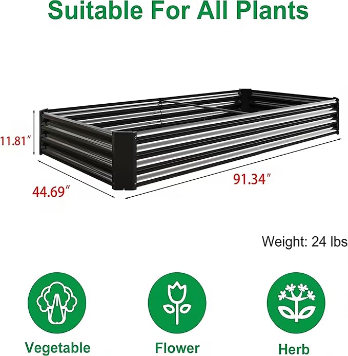 Metal Galvanized Raised Garden Bed Kit, 8 x 4 x 1 ft Galvanized Steel Raised Garden Planter Box Outdoor with Open Base for Growing Vegetables/Flowers/Herbs/Fruits/Succulents, Rectangle, Black