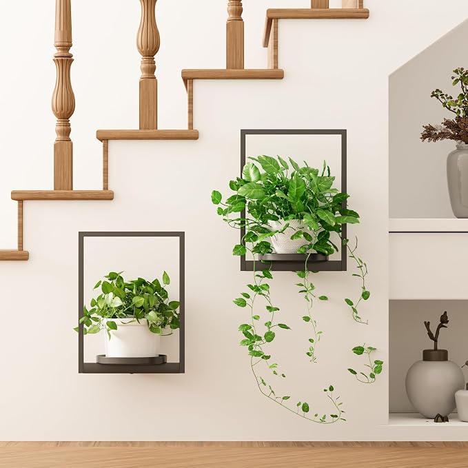 Hanging Planters for Indoor Plants - Aesthetic Photo Frame Style Wall Plant Holder - Metal Window Plant Shelves, Wall Plant Hanger for Lingving Room Home Gardening Wall Decor (4-Pack)