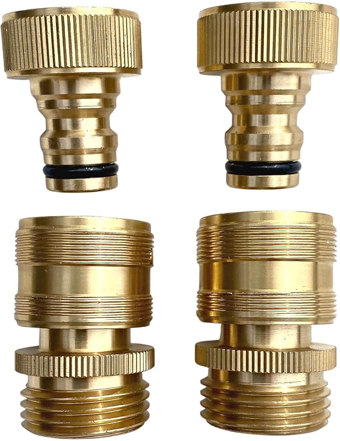 Quick Connector Garden Hose Fittings (2 Pack) - Leak-Free 3/4" Snap-On Water Hose Adapter - Solid Brass Connection Connectors for Quick Release