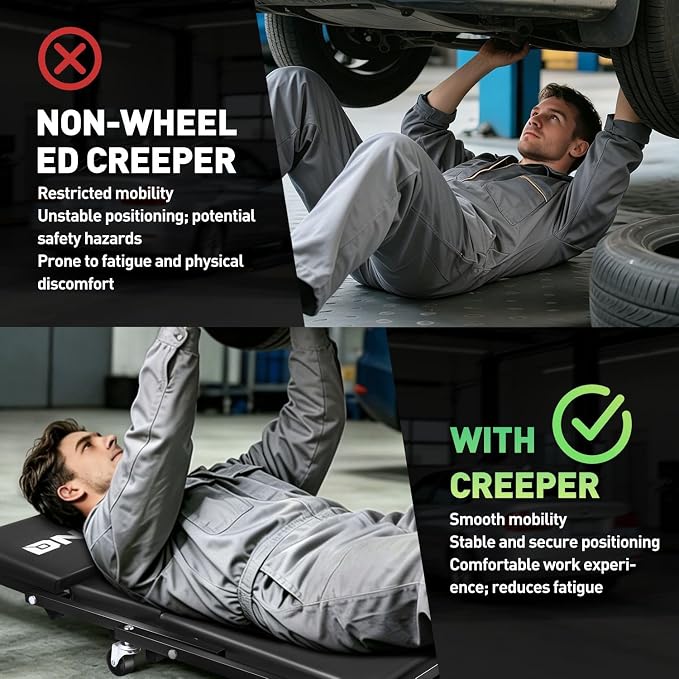 DNA Motoring 36 Inches Folding 2 in 1 Rolling Z Creeper, Adjustable Roller Garage Chair Lay Down or Sit, 6 Pcs Casters, 330 LBS / 150kg Weight Capacity, Black, TOOLS-00493