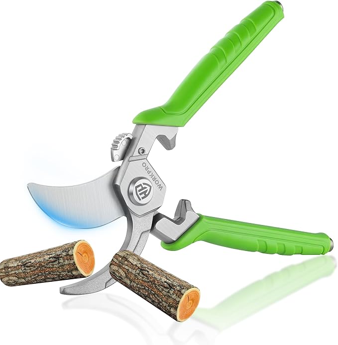 WORKPRO 8.5" Bypass Pruning Shears, Professional Garden Shears with Forged Stainless Steel Blades, 3/4" Cut Capacity, Spring-Loaded, Safety Lock, Hand Pruner for Trimming, Bonsai, Flowers