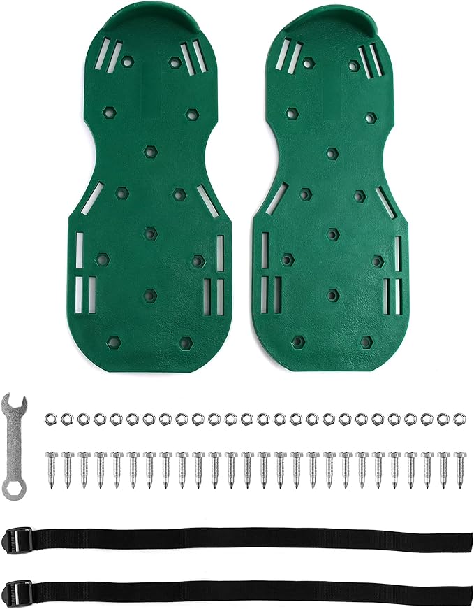 QWORK Lawn Aerator Shoes, Soil Aeration Shoe Pair with Spikes and Adjustable Straps and Heavy Duty Buckles One Size Fits All, 1 Pack Green