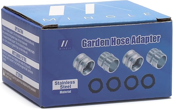 M MINGLE Garden Hose Adapter, Male to Male, Female to Female, 3/4 Inch Stainless Steel Connector, 4-Pack with Extra 4 Washers
