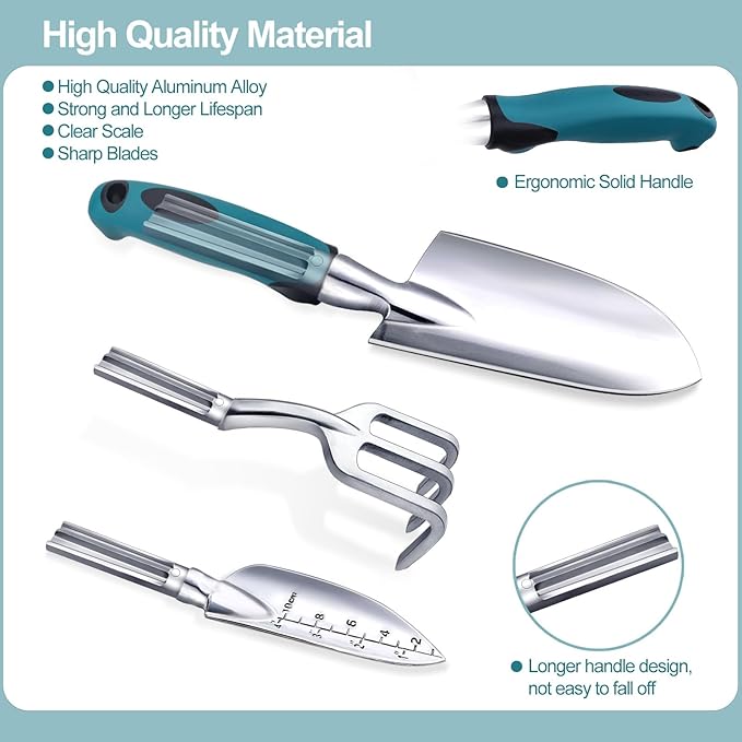 Kynup 7-Piece Gardening Tools Set, Heavy Duty Garden Tools Kit with Garden Trowel, Garden Hand Shovel, Repotting Mat, Rust Resistant, Gardening Essentials & Supplies, Bag, Gifts Kits for Women