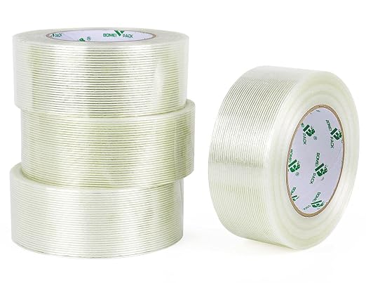 BOMEI PACK 4Rolls Reinforced Packing Tape, Heavy Duty Filament Fiber Strapping Tape 2inch, 5.5Mil x 60Yds, Total 240Yds