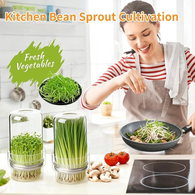 Sprouting Jar Kit, 2 Pack Wide Mouth Quart Mason Jars | Broccoli, Microgreens, Alfalfa Sprout Jar | Perfect for Home Gardeners, Health Enthusiasts & Vegan Diets