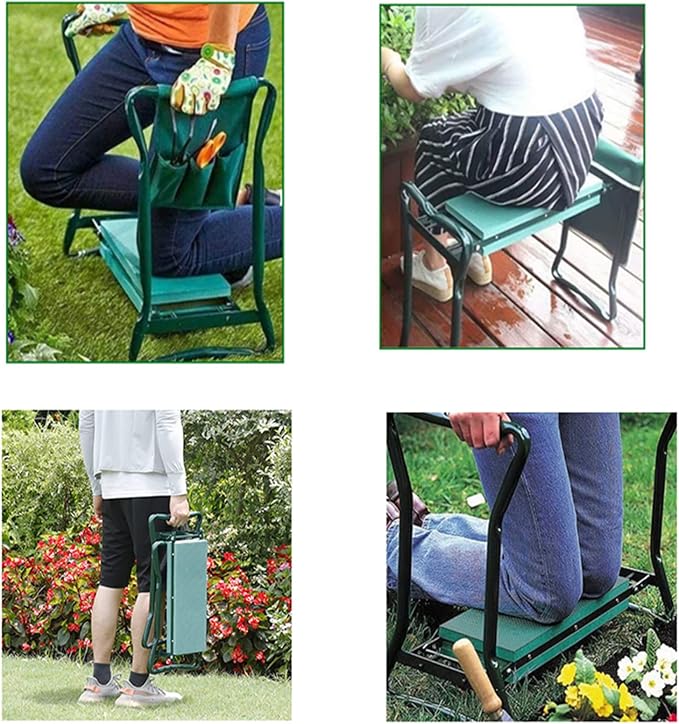 LABLT Garden Kneeler Seat Stool Bench Portable Folding Stool EVA Foam Pad with Tool Bag Pouch