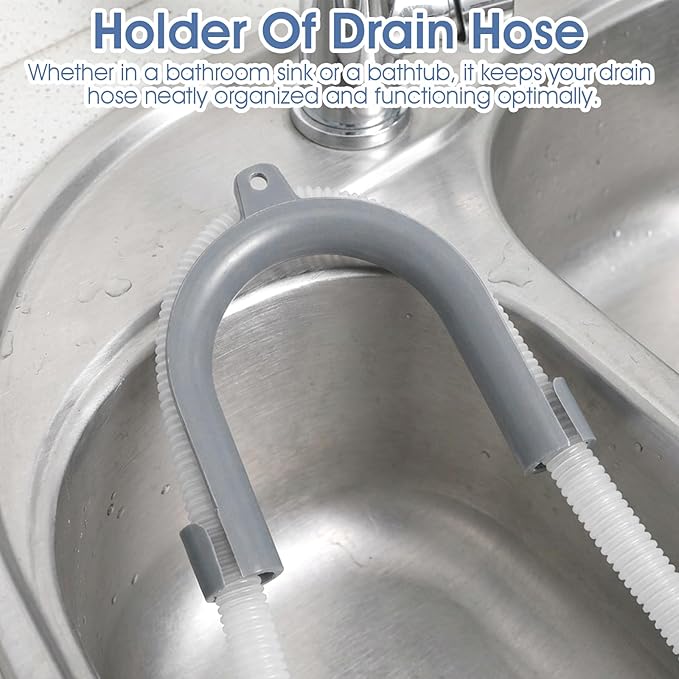 Xindojuz 2 PCS U-Shaped Washing Machine Drain Hose Holder Hook, U-Bend Drain Hose Clamp Fits 1.2" Drains Secure Hoses Holder Hook for Laundry Tub, Dishwasher and Sink Srain Hoses (Gray)