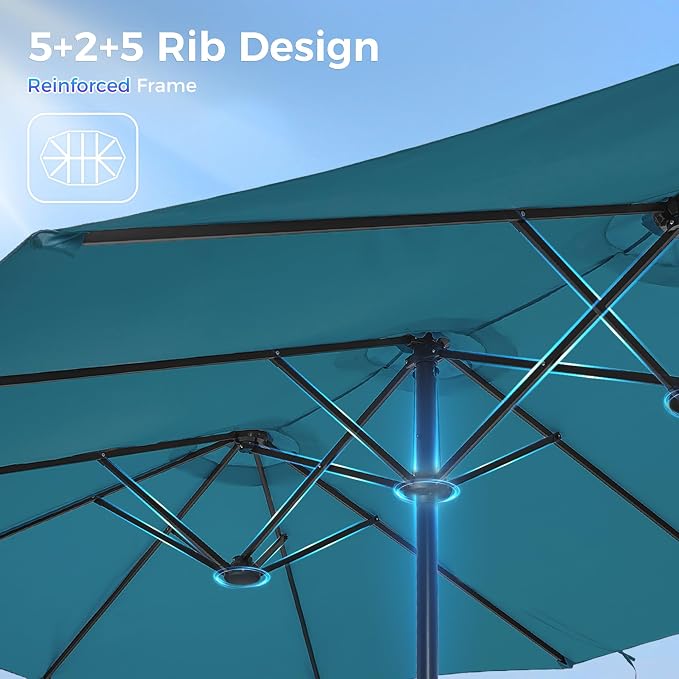 SUPERJARE 13FT Outdoor Umbrella for Patio, Double sided Pool Umbrellas with Fade Resistant Canopy, Large Table Umbrella for Deck, Market, Backyard - Lake Blue