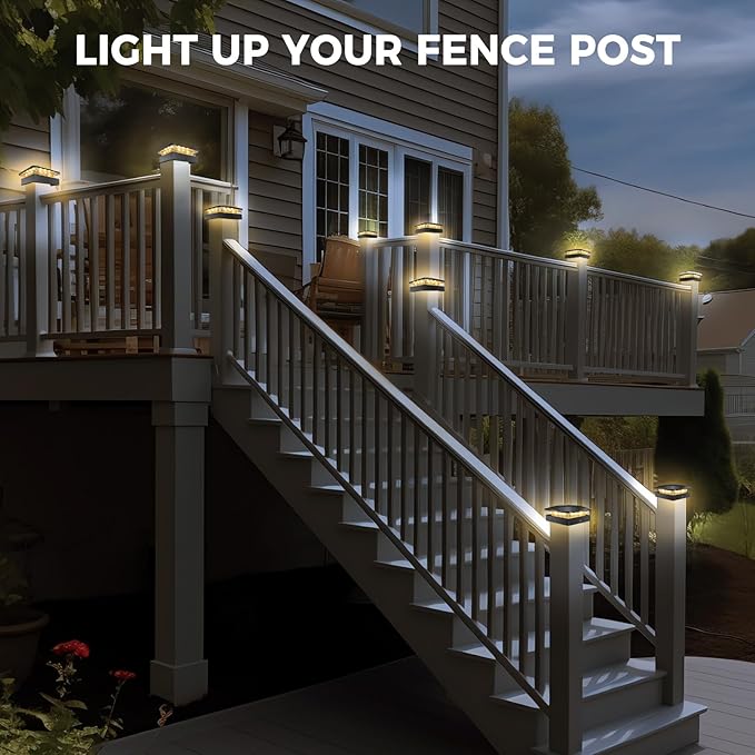 Peasur 4x4 Solar Post Cap Lights Outdoor with 3 Modes, LED Post Light Solar Powered Waterproof, Wood/Vinyl Fence Posts Lights for Deck Railing Mailbox
