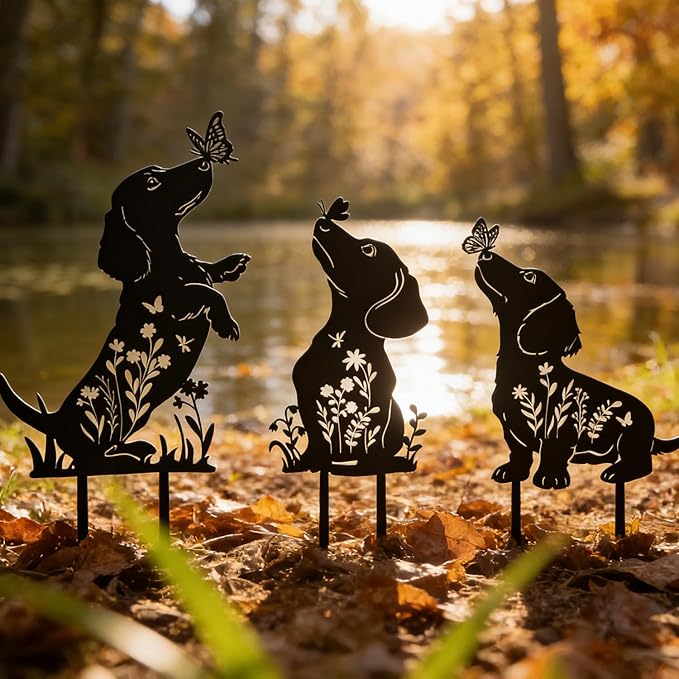 Rngmsi Dachshund Dog Metal Garden Stakes Decor, 3PCS Dog Gifts for Women Men Mom, Dachshund Black Silhouette Statues for Yard Ornaments Lawn Patio Outside Pathway Outdoor Decor