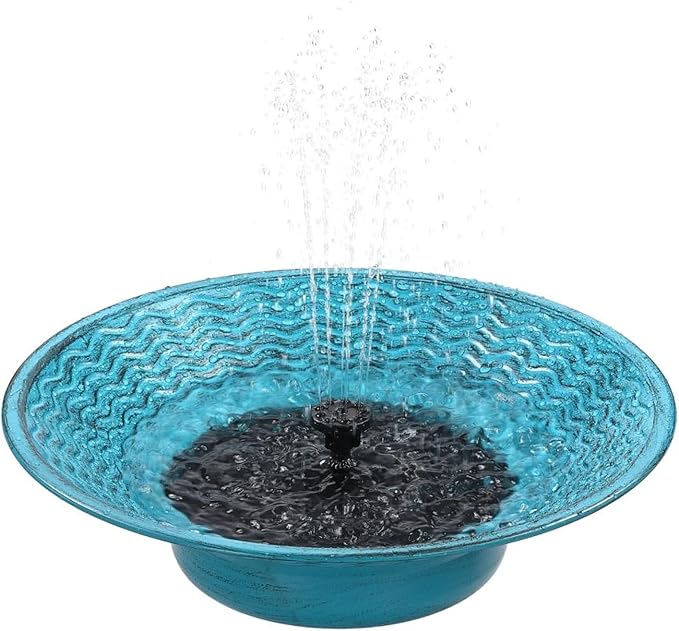 Solar Bird Bath for Outside, 12.4" Outdoor Garden Metal Bird Bath Bowl Fountain, Solar Powered Bird Bath Fountain for Garden Patio Decor, (Blue)