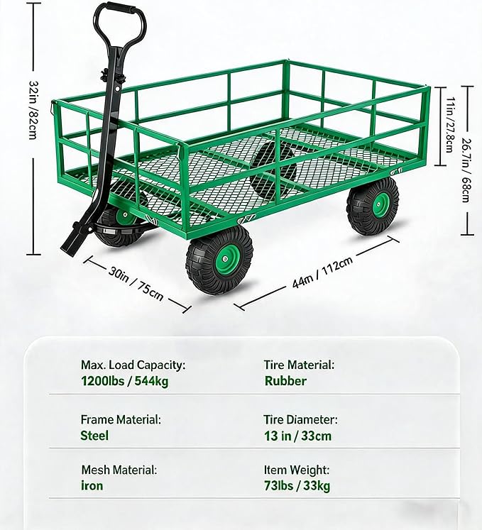 Heavy Duty Steel Garden Cart for Gardening Soil, Tools, and Plant Transport
