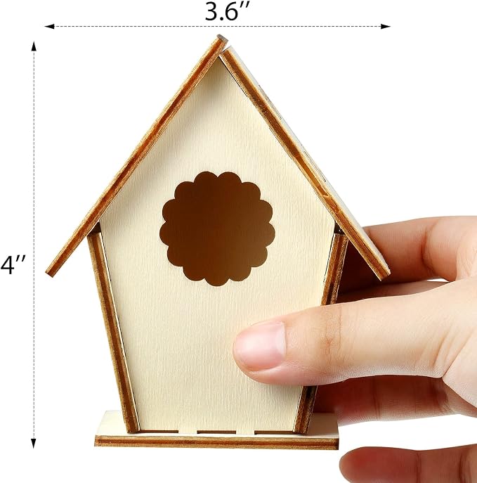 Outus 24 Pcs Wooden DIY Birdhouse Kits for Kids to Build, 4 Shapes Birdhouse Kit Wooden Unfinished with Butterfly Sticker for Boy Girl Arts Crafts(Vintage)