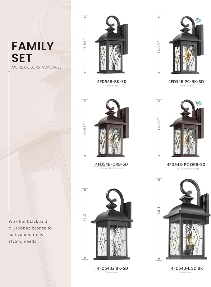 FEMILA Outdoor Wall Light Fixtures, Exterior Waterproof Wall Sconce, 15" Front Porch Lights, Anti-Rust ORB Finish with Hammered Glass, UL Listed, 4FD54B ORB-SD