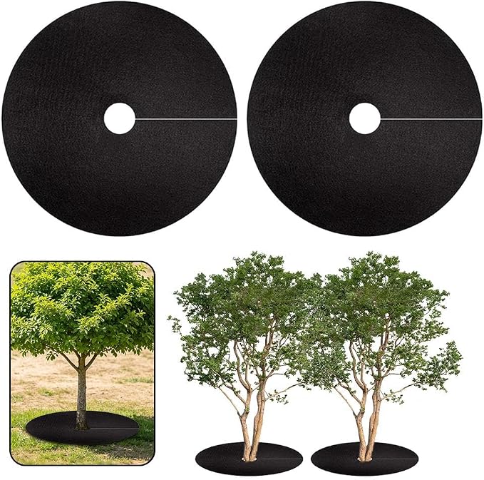 36 Inch Black Non-Woven Tree Mulch Ring, Reusable Circular Weed Barrier Mat for Landscaping Gardening, Breathable Moisture Retention Ground Cover, Plant Root Protector for Trees (3PCS Medium)