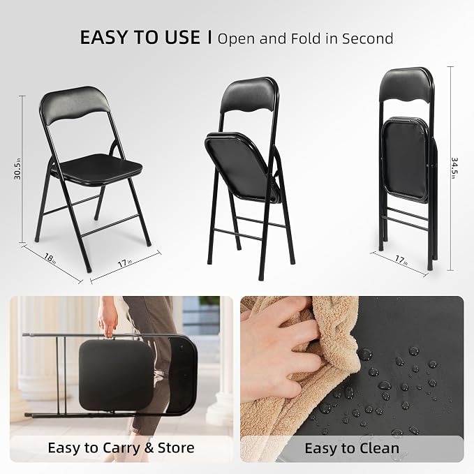 Elevon Folding Table Set with 2 Black Folding Chairs,4 Feet Heavy Duty Fold-in-Half Utility Table Sets for Picnic, Event, Training, Outdoor Activities, at Home and Commercial Use