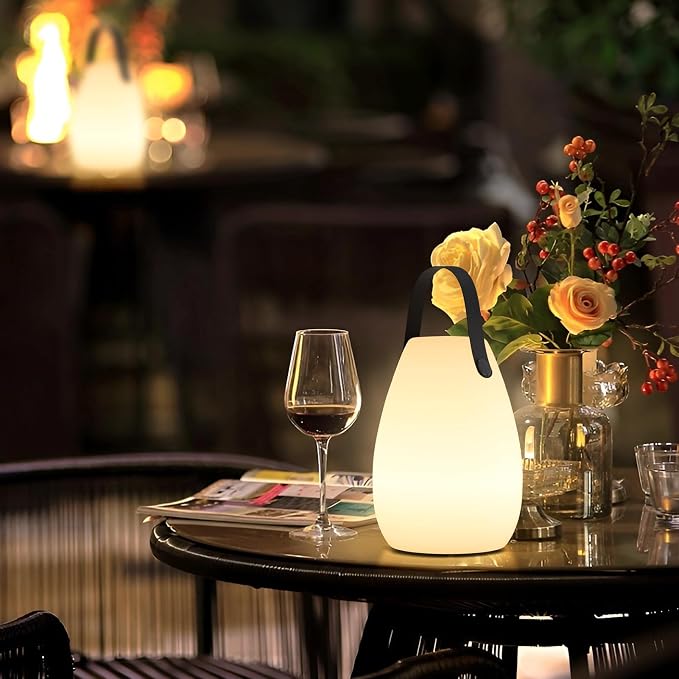 uuffoo 2 Pack Rechargeable Portable Table Lamp, Cordless RGB Lantern, Decorative LED Night Light, IP44 Waterproof Indoor Outdoor Lamp for Bedroom Patio Garden Wedding Party