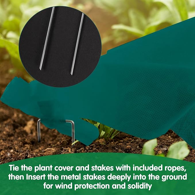 Plant Covers Freeze Protection, 6.5ft x 16ft 1.41 oz/yd² Frost Cloth Plant Blankets Floating Row Covers with 15 Stainless Steel Clips for Winter Plants Gardens Frost/Sun Pests Protection, Dark Green