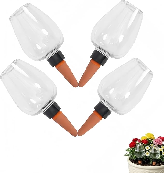 Self Watering Globes with Slow Release & Top Fill, 12.3 oz Automatic Watering Bulbs for Indoor & Outdoor Plants - Keep Plants Alive While on Vacation (Clear-4 Pack)