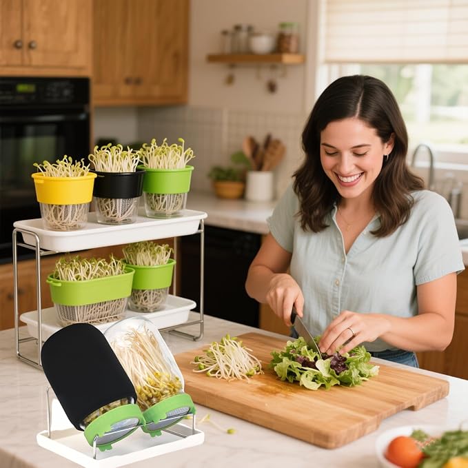 Lulonpon Sprouting Kit, 2 Sprouting Jar Kits, Wide Mouth Quart Mason Jars with Stainless Steel Screen Sprout Lids,1000ml Sprouts Growing Kit, Seed Sprouter Set for Growing Broccoli, Bean, Alfalfa 
