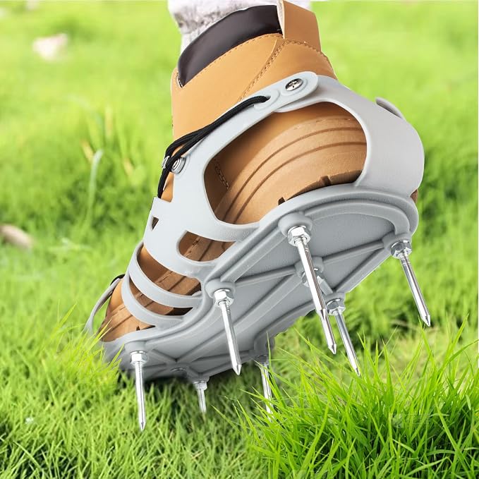 Lawn Aerator Shoes - Wrap Around Lacing Design Spiked Shoes for Lawn Aerator, Flexible Bendable Sole Walk Freely One Size Fits All, Grass Aeration Spikes Tools