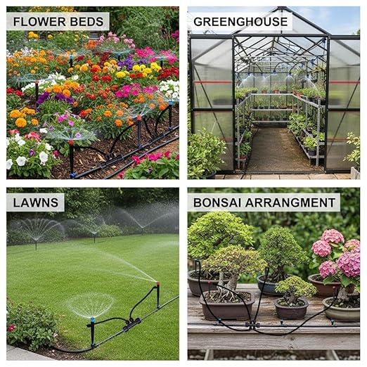230FT Garden Irrigation System with 40 Nozzles & Emitters, Automatic Watering System with 1/2" & 1/4" Tube and Barbed Fittings, for Raised Beds, Greenhouse, Lawn