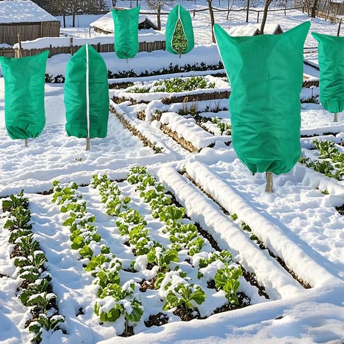 RooTrimmer Plant Covers Freeze Protection 2-Pack, 47.3" x 70.9" Frost Covers with Zipper Drawstring, Outdoor Winter Frost Cold Weather Shrubs Trees Jacket Covers Green