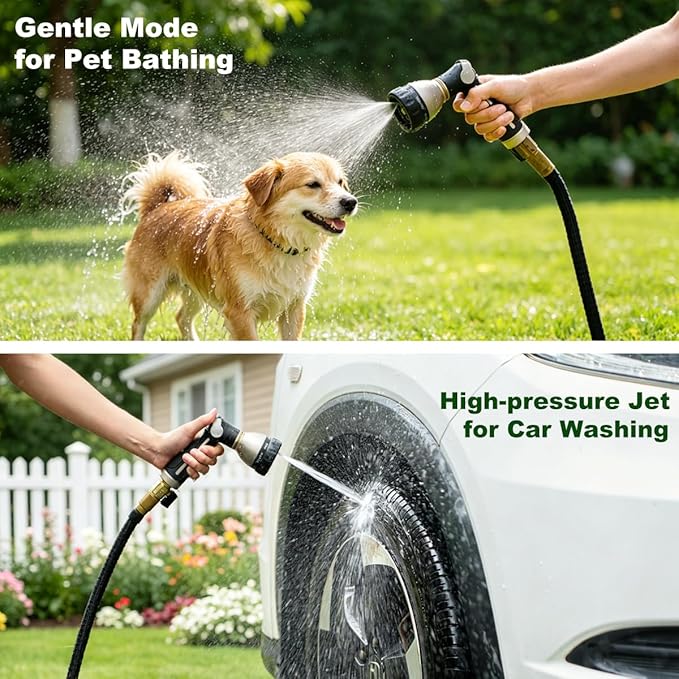 FANHAO Garden Hose Nozzle 100% Heavy Duty Metal, Water Hose Sprayer High Pressure with 8 Spray Patterns, Thumb Control, On Off Valve for Garden Watering, Car and Pet Washing