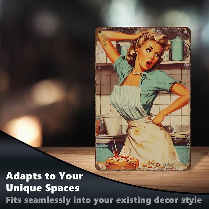 50s Funny Kitchen Wall Art Retro Housewife Cake Baking Disaster Sign Vintage Baker Poster Decor 8x12Inch