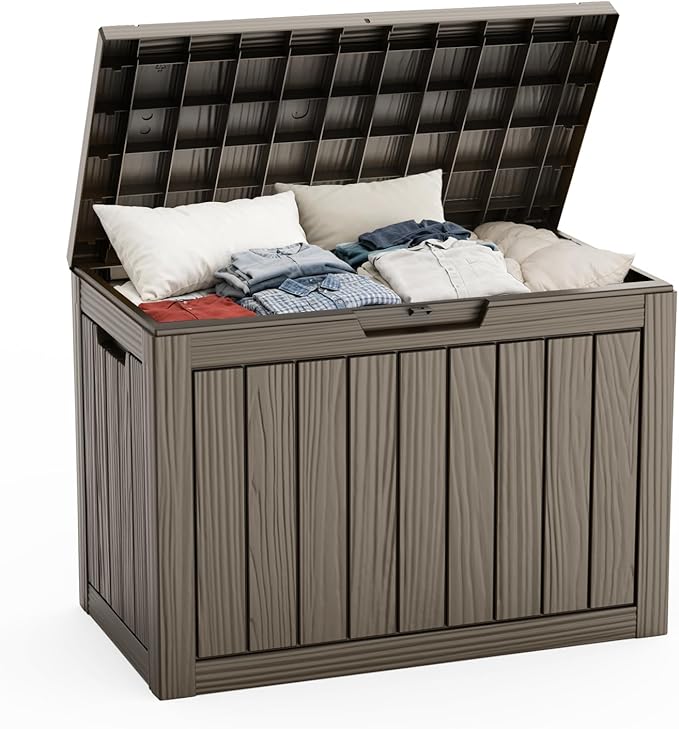 ROJIK 54 Gallon Outdoor Deck Box, Resin Waterproof Storage Box, weatherproof Deck Boxes Outdoor, Sturdy Deck Box for Furniture Cushions & Gardening Tools (Grey)