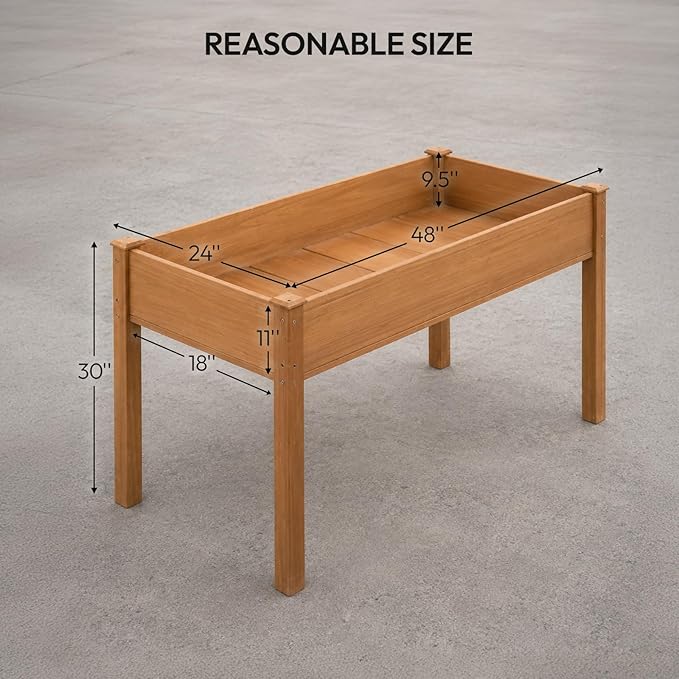 VINGLI 48.5"x22.5"x30" Wood Elevated Raised Garden Bed with Bed Liner, Heavy Duty Planter with Legs for Vegetables Fruits Potato Onion Flower, Outdoor Sturdy Long Lasting Planter Box (brown, no wheel)