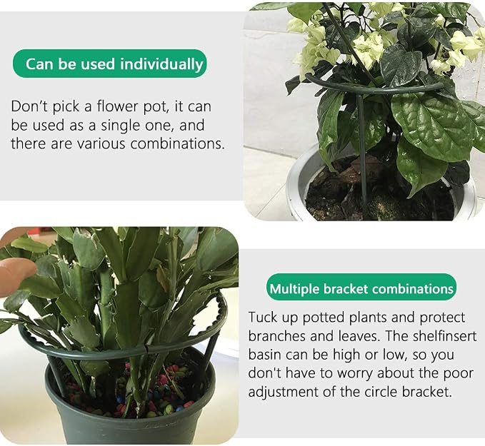 Mwellewm 10 Pack Plant Support Plant Stakes Metal Half Round Search Support Ring Small Plastic Cage Holder Short Stem Flower Pot Climbing Trellis for House Flower Vegetable Indoor Leafy(5.7 x 9.8inch)
