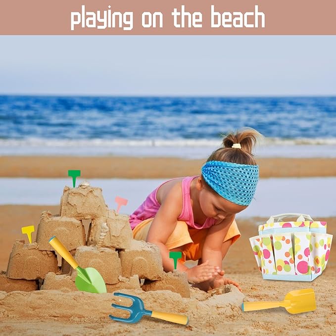 Kids Gardening Set, Kids Gardening Tools with Watering Can, Shovel, Rake, Gloves, Waterproof Apron and Storage Bag, Kids Beach Sand Toys Set for Boys Girls Age 3 4 5 6 7 8