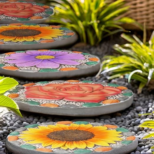 Cynkeyee Garden Stepping Stones Outdoor 10x10x0.75 Inch | Decorative Yard Stones, Garden Decor for Outside, Gifts for Women