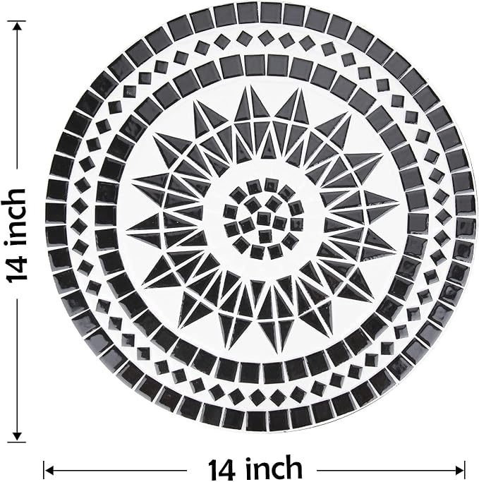 Vipush Outdoor Side Table Mosaic Accent Table End Table Plant Stand for Patio Garden Backyard Balcony Porch,14'' Round Mosaic Table Top with Black Iron