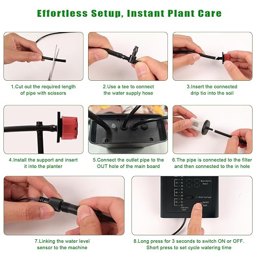 Vacation Plant Waterer, Solar Drip Irrigation System for 15 Pots with Auto Watering While Away on Trip or Business, 49FT Hose, Low Water Buzzer & Split Panel, for Garden Balcony Greenhouse