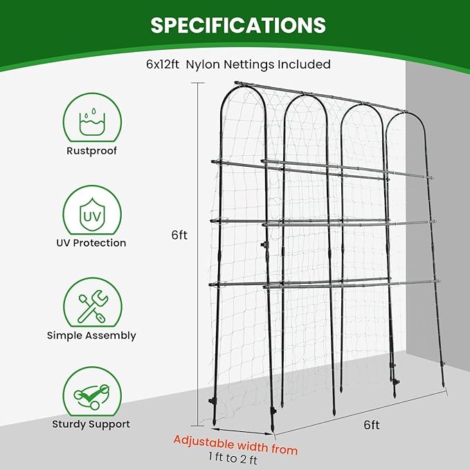 OTOSUNNY 72" Garden Arch Trellis for Climbing Plants, Cucumber Trellis Arch for Vegetables Tomatoes Cucumbers Peas Beans and Squash, Tall Outdoor Metal Trellis for Raised Garden Bed, Black
