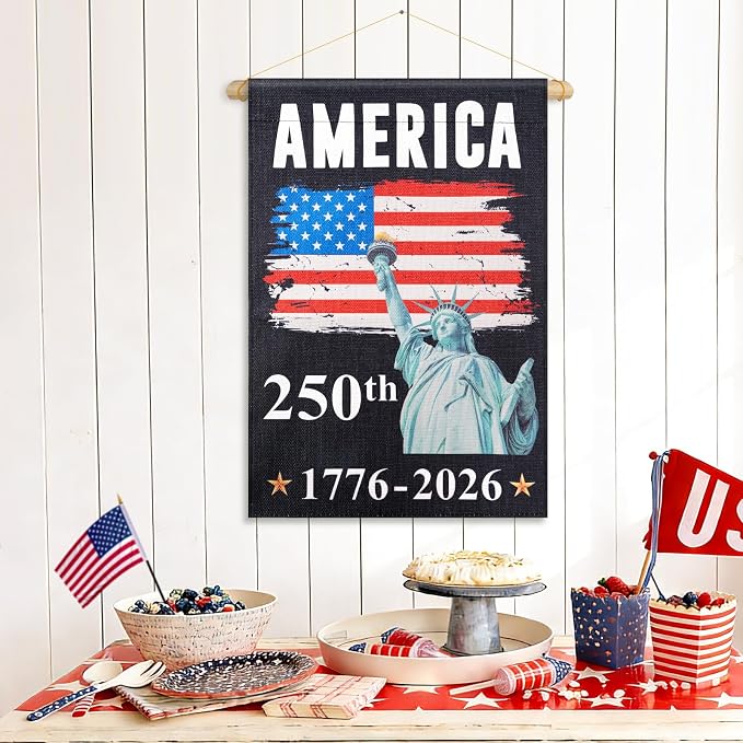 USA 250th Anniversary Flag - 12x18 Inch Double Sided 4th of July Garden Flag, Independence Day Porch Banner, 1776-2026 Independence Day Flag Outdoor Yard Decor
