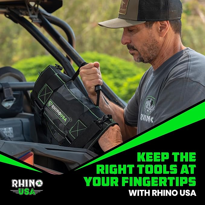 Rhino USA Tool Bag Roll - Heavy Duty Canvas Organizer Pouch for Tools - Ultimate Travel Tool Storage Kit for UTV, Car, Truck, 4x4 Offroad - Upgraded with Labeled & Removable Pouches - Secured for Life