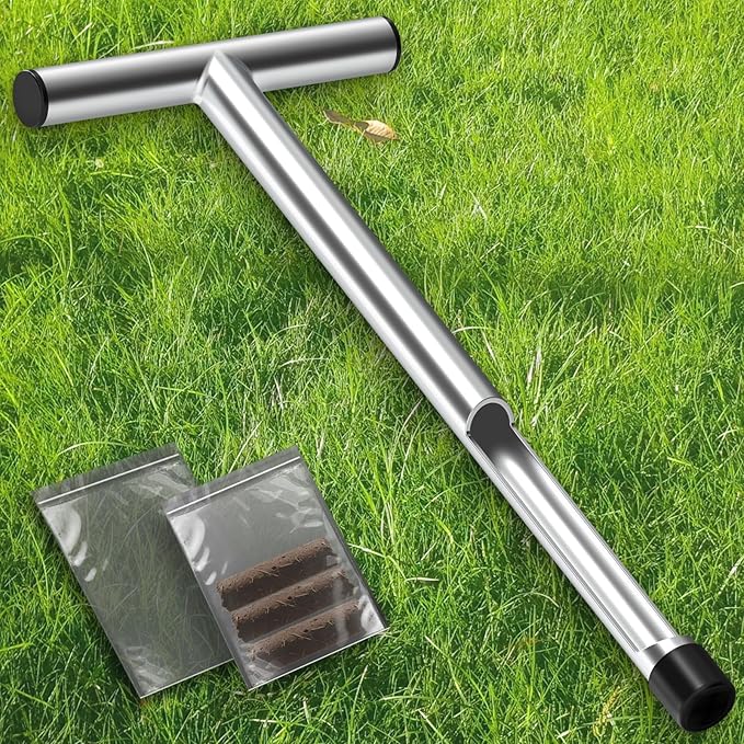2 Pack 17 Inch Stainless Steel Soil Sampler Probe, Soil Probe for Soil Sampling, T-Style Handle Soil Test Probe, Soil Test Kit for Plant Care, Farm, Lawn Garden